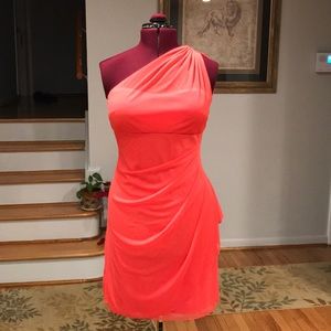 Short illusion one shoulder bridesmaid dress